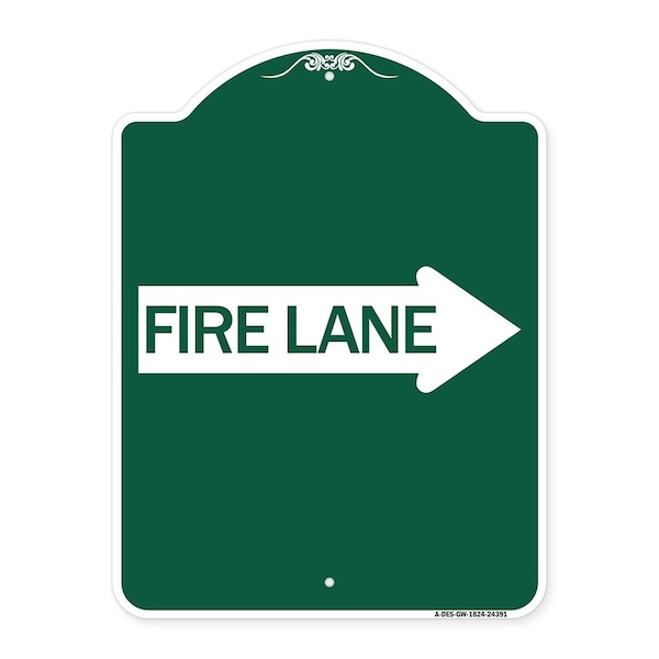 Signmission Designer Series Sign-Fire Lane Right Arrow, Green & White Aluminum Sign, 18" x 24", GW-1824-24391 A-DES-GW-1824-24391 - main